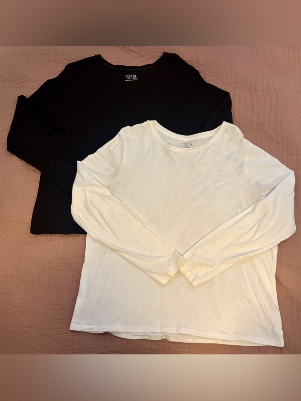 Time and Tru Women's Long-Sleeve Crewneck Tops - Black & White